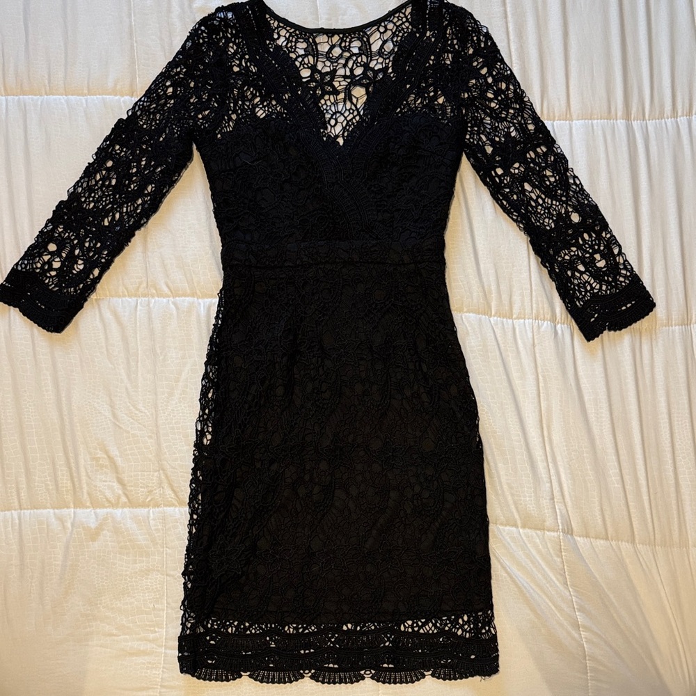 Lulus Remarkable Black Lace 3/4 Sleeve Bodycon Dress - Size XS